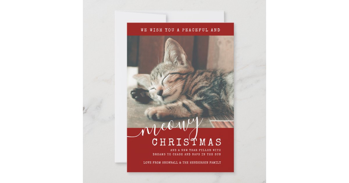 Meowy Christmas Cat Photo Cute Simple Holiday Card | Zazzle