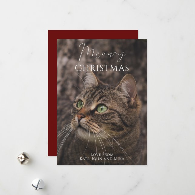Meowy Christmas Cat Photo Holiday Card (Front/Back In Situ)