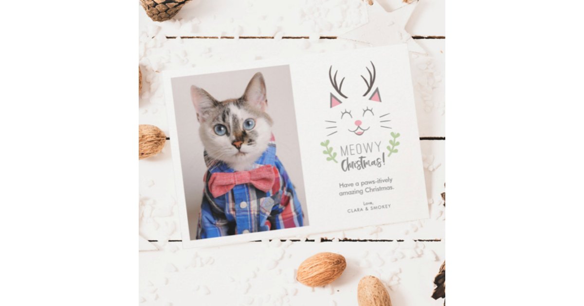 Meowy Christmas | Cat Photo Holiday Card | Zazzle