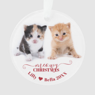 Meowy Christmas Cat Photo Names Red Ornament