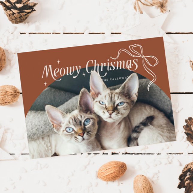 Meowy Christmas Cat Photo Terracotta Holiday Card (Creator Uploaded)