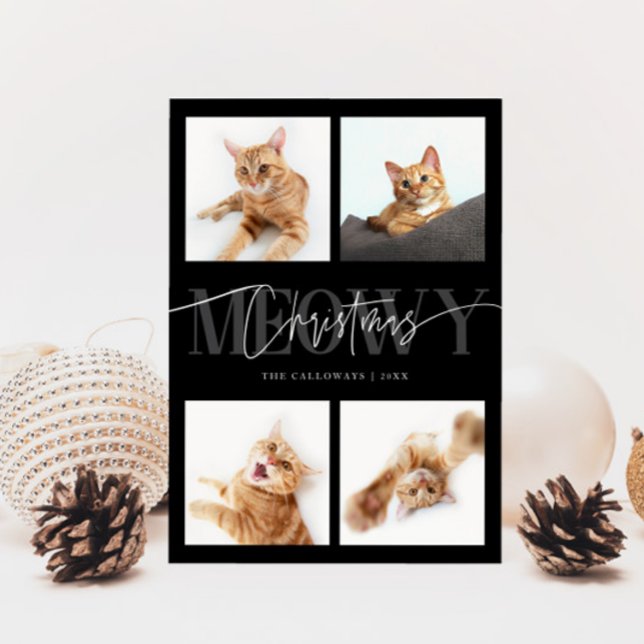 Meowy Christmas Cat Photos Black Christmas Holiday Card (Creator Uploaded)