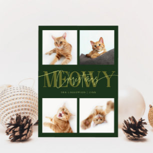Meowy Christmas Cat Photos Green Christmas Holiday Card