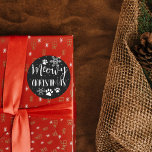 Meowy Christmas CAT Present, PET, Custom CAT  Classic Round Sticker<br><div class="desc">Meowy Christmas Cat Gift Sticker Add a purr-fect finishing touch to holiday presents with this “Meowy Christmas” sticker, designed by The Arty Apples. Featuring playful paw prints, snowflakes, and bold festive typography on a sleek black background, this sticker is ideal for gifts from the cat to their favourite humans—or for...</div>