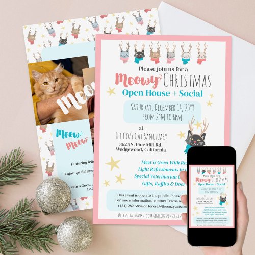 Meowy Christmas Cat Shelter Open House Party Event Invitation