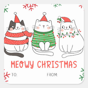 Meowy Christmas Cat Sticker Gift Labels