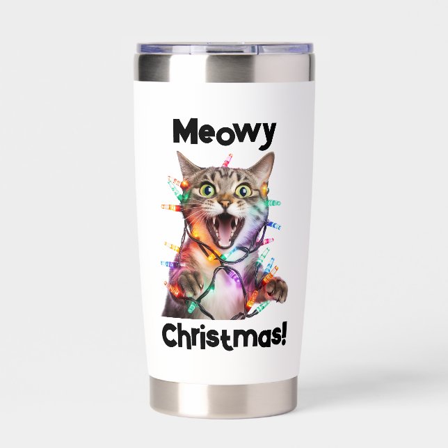 Meowy Christmas Cat Travel Tumbler (Front)