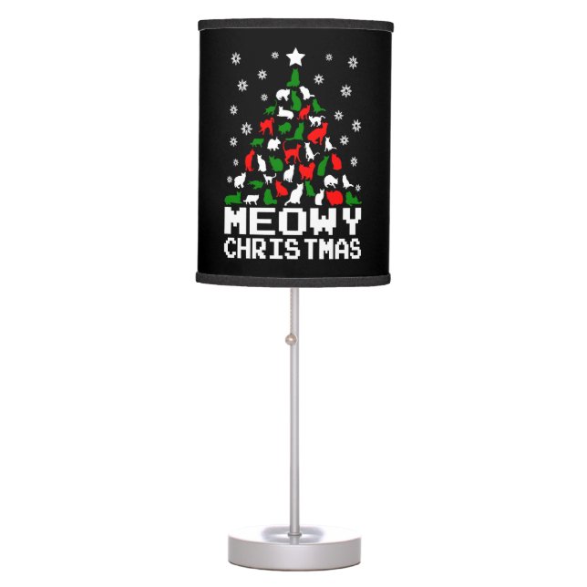 Meowy Christmas Cat Tree Ugly Table Lamp (Front)