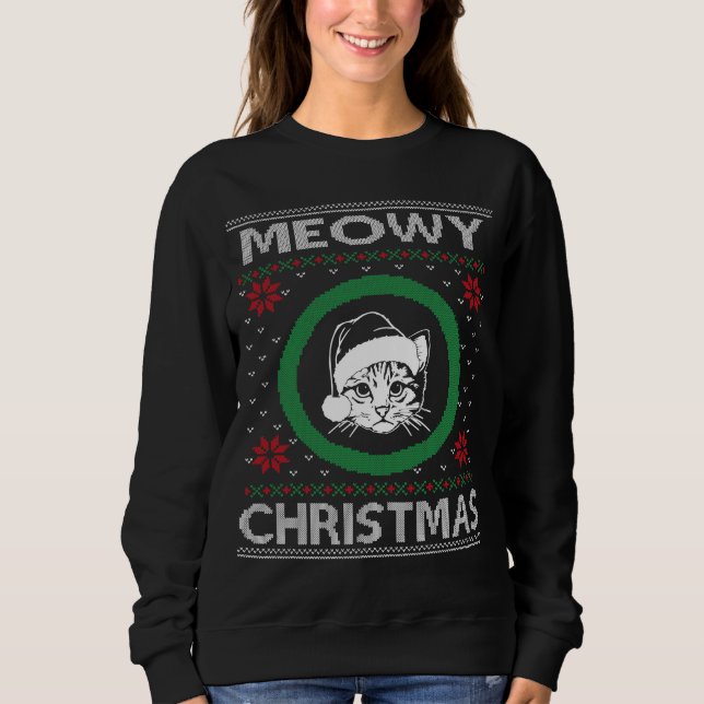 Meowy Christmas Cat Ugly Sweater for Holiday (Front)