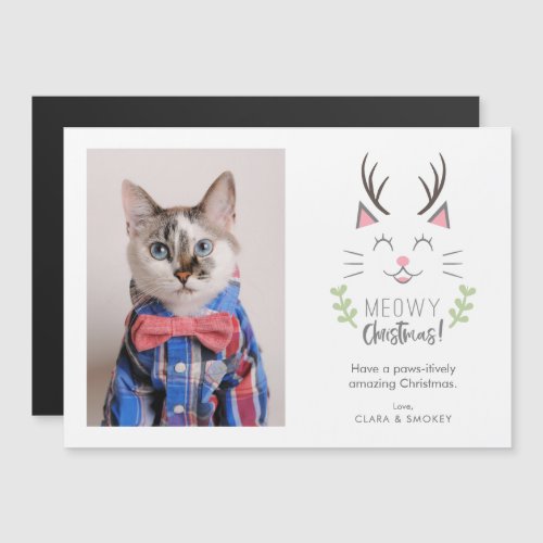 Meowy Christmas Cat with Antlers Christmas Magnet