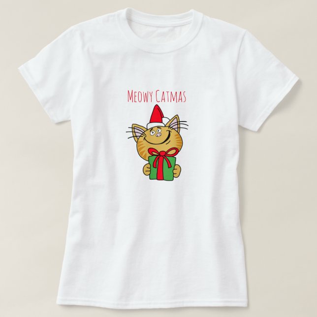Meowy Christmas Cat Women's Basic T-Shirt (Design Front)