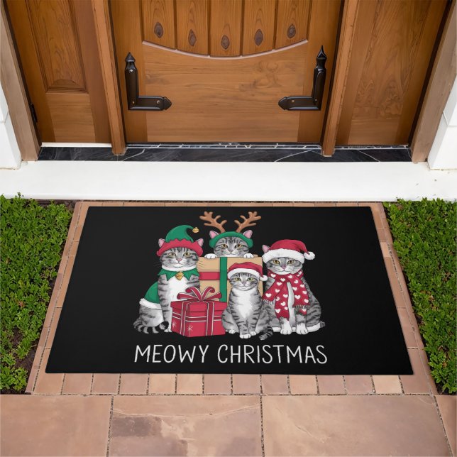 Meowy Christmas Cat Xmas Funny Cats Lover  Doormat (Outdoor)