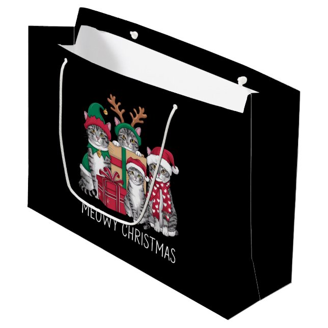 Meowy Christmas Cat Xmas Funny Cats Lover  Large Gift Bag (Front Angled)