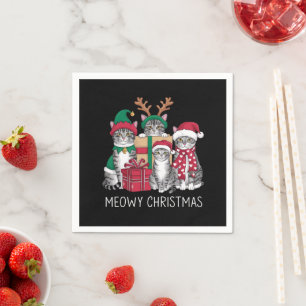 Meowy Christmas Cat Xmas Funny Cats Lover  Napkins