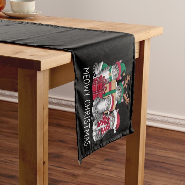 Meowy Christmas Cat Xmas Funny Cats Lover  Short Table Runner (In Situ)