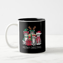 Meowy Christmas Cat Xmas Funny Cats Lover Two-Tone Coffee Mug