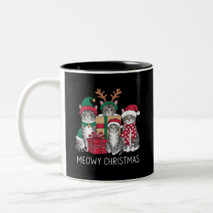 Meowy Christmas Cat Xmas Funny Cats Lover  Two-Tone Coffee Mug