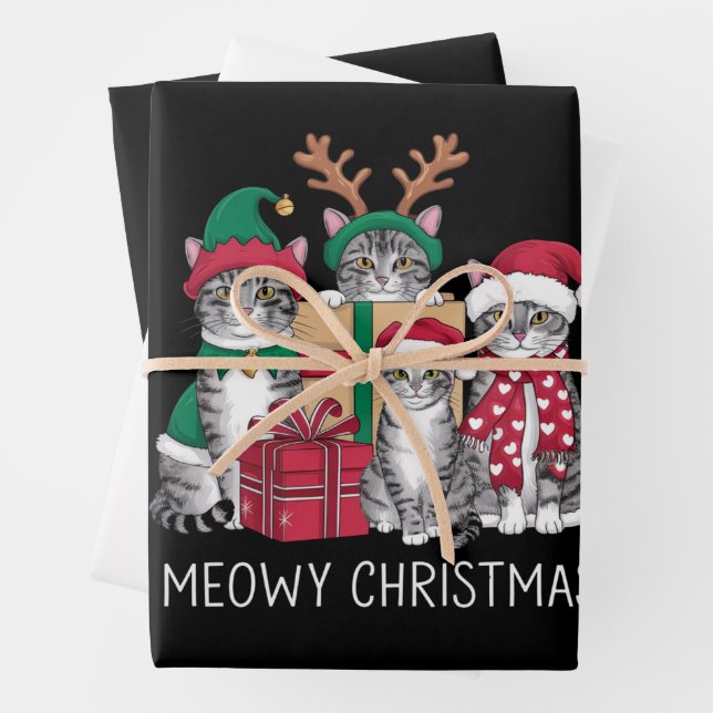 Meowy Christmas Cat Xmas Funny Cats Lover  Wrapping Paper Sheets (In situ)
