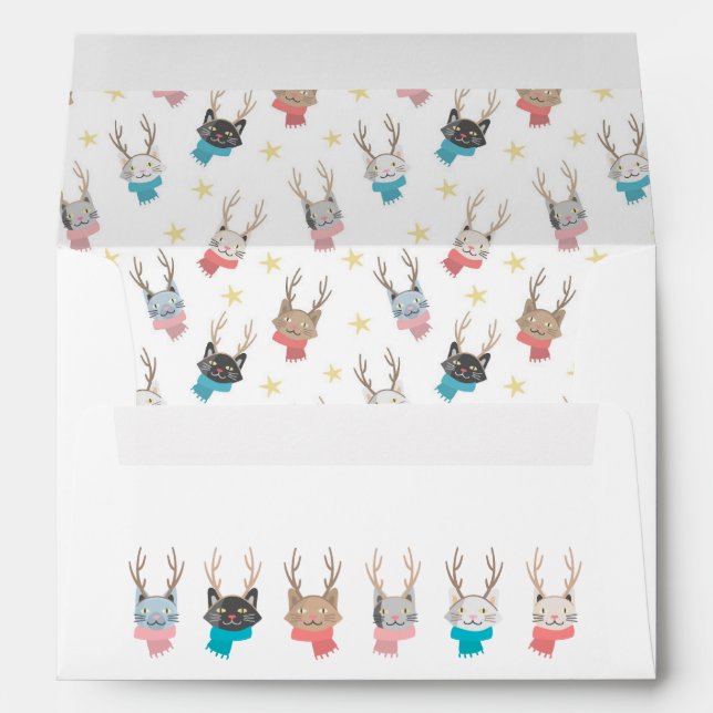 Meowy Christmas Cats + Antlers Funny Holiday Card Envelope (Back (Bottom))