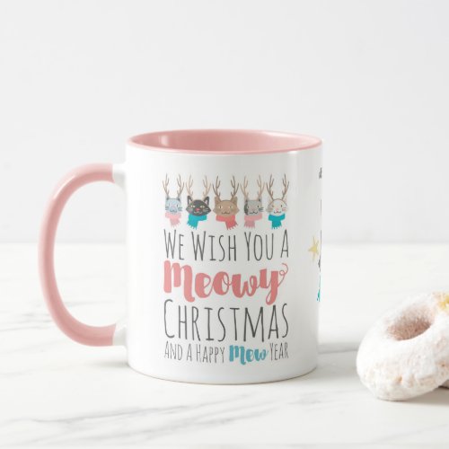 Meowy Christmas Cats  Antlers Holiday Message Mug