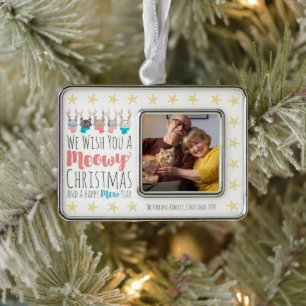 Meowy Christmas Cats + Antlers Holiday Mini Photo Ornament