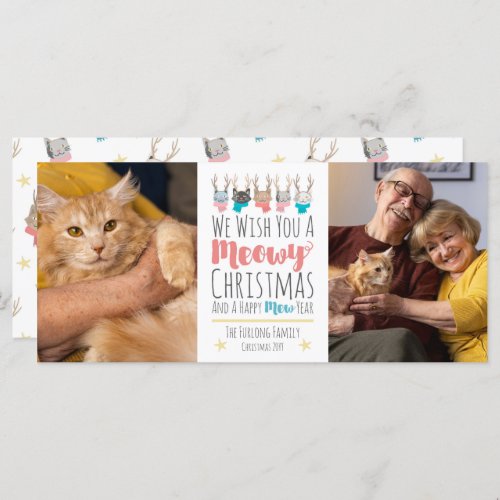 Meowy Christmas Cats  Antlers Holiday Photo Card