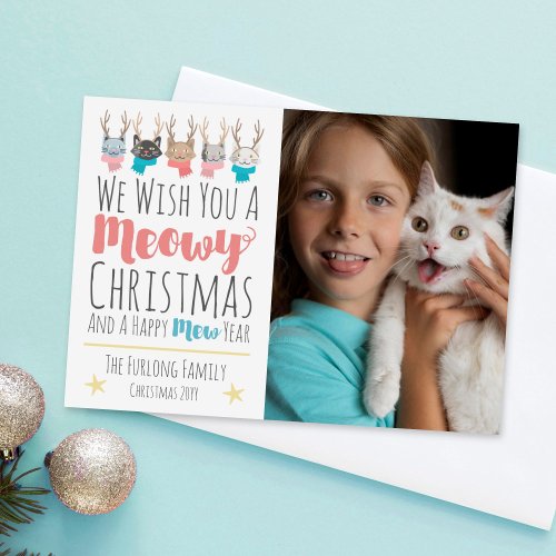 Meowy Christmas Cats  Antlers Holiday Photo Card