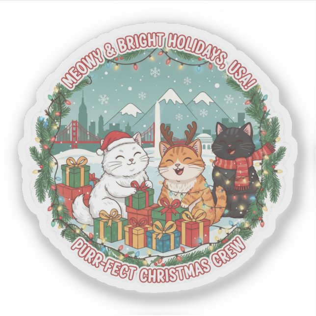 Meowy Christmas Cats – Bright Holiday Fun USA Stic Sticker (Front)