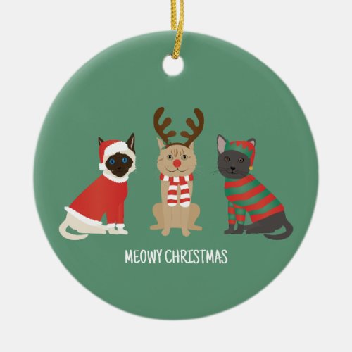 Meowy Christmas Cats Ceramic Ornament