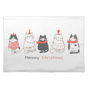Meowy Christmas Cats Cloth Placemat