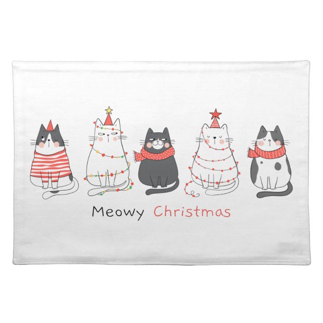 Meowy Christmas Cats Cloth Placemat (Front)