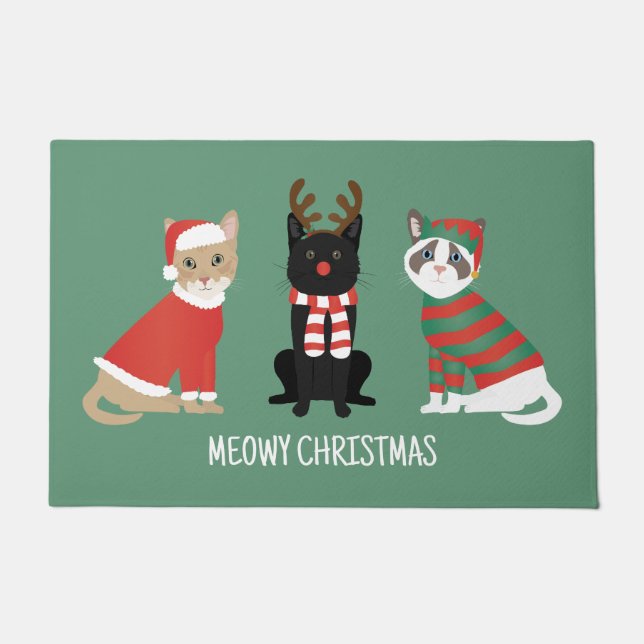 Meowy Christmas Cats Doormat (Front)
