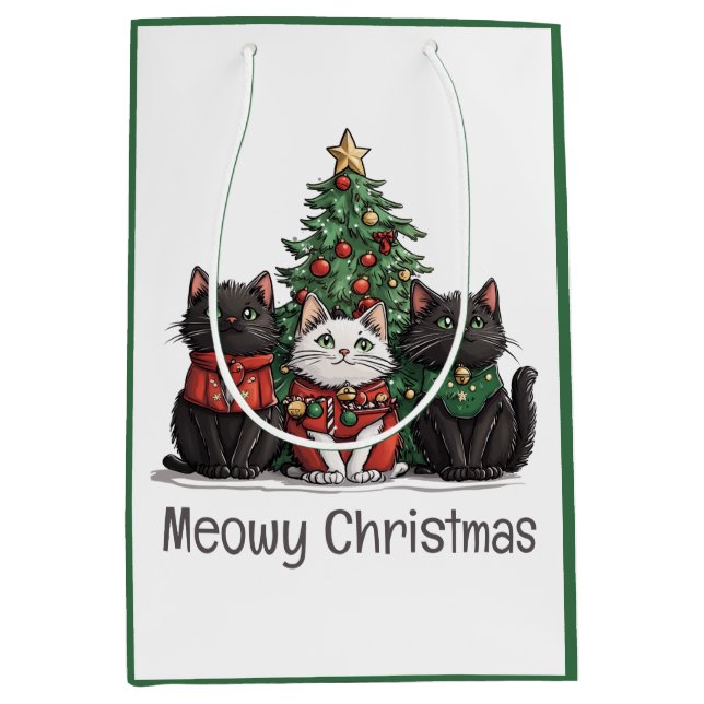 Meowy Christmas Cats Holiday Tree Medium Gift Bag (Front)