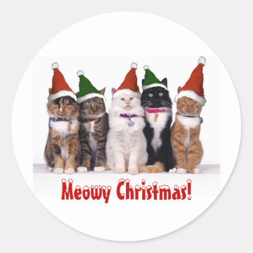 Meowy Christmas Cats In Hats Classic Round Sticker