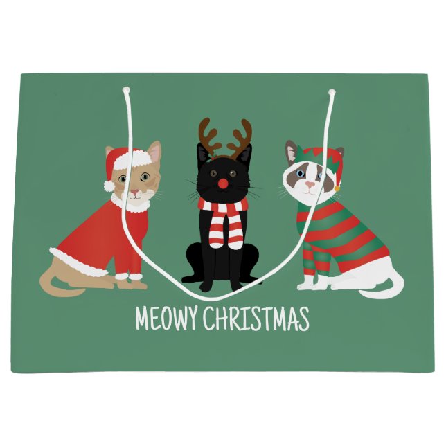 Meowy Christmas Cats Large Gift Bag (Front)