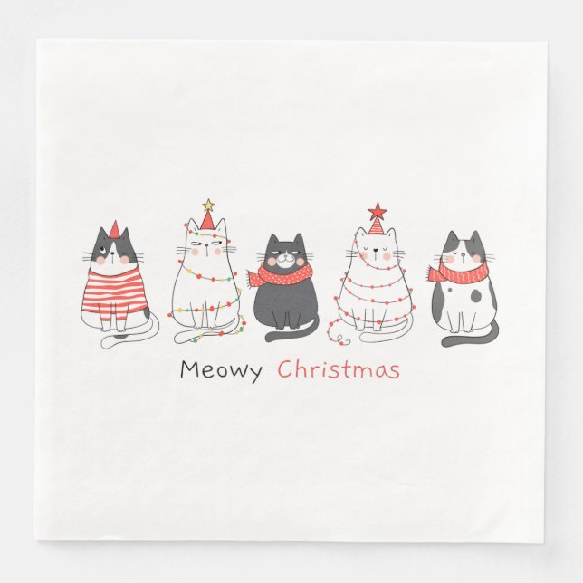 Meowy Christmas Cats Paper Dinner Napkins (Front)