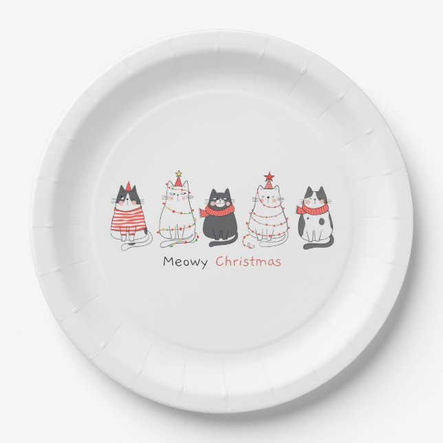 Meowy Christmas Cats Paper Plates (Front)