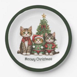 Meowy Christmas Cats Paper Plates