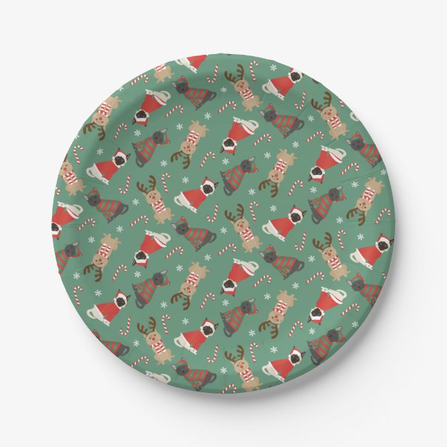 Meowy Christmas Cats Paper Plates (Front)