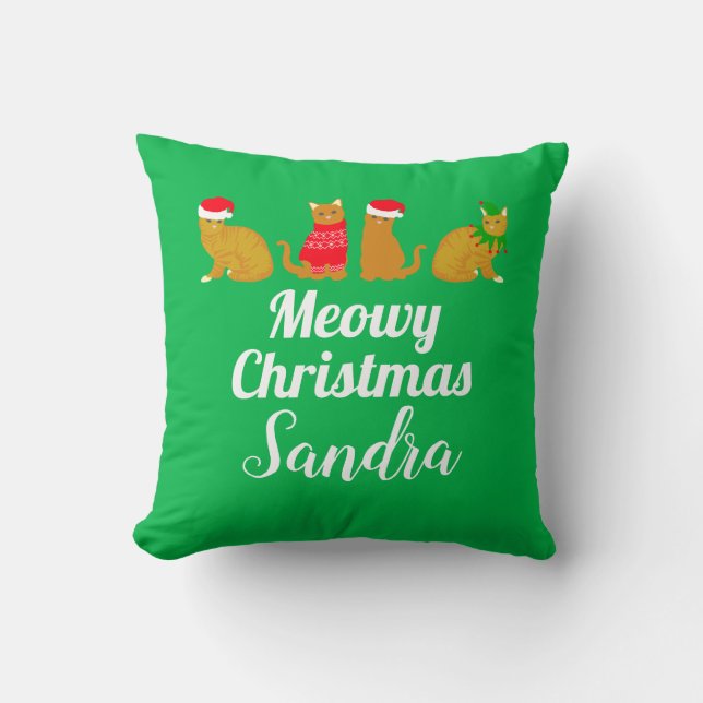 Meowy Christmas Cats Throw Pillow (Front)