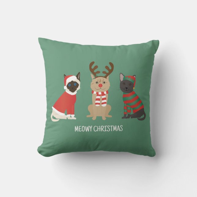 Meowy Christmas Cats Throw Pillow (Front)