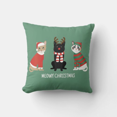 Meowy Christmas Cats Throw Pillow