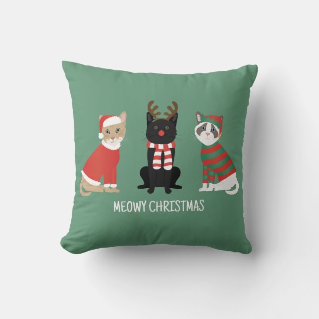 Meowy Christmas Cats Throw Pillow (Front)