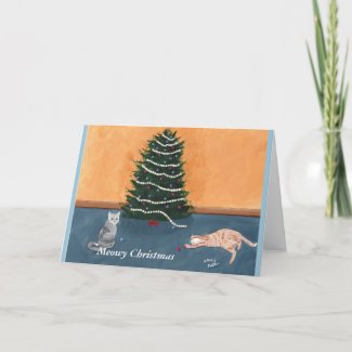 Meowy Christmas Cats under the tree greeting cards