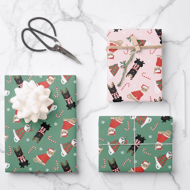 Meowy Christmas Cats Wrapping Paper Sheets (Front)