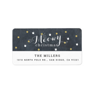 Meowy Christmas Chalkboard Cat Holiday Address Label
