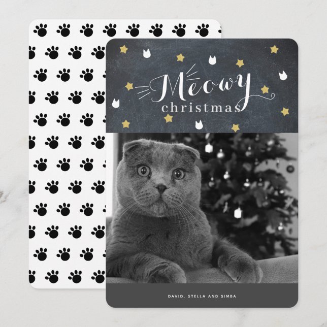 Meowy Christmas Chalkboard Photo Holiday Card (Front/Back)