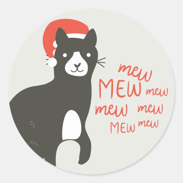 Meowy Christmas Classic Round Sticker (Front)