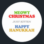 Meowy Christmas Classic Round Sticker<br><div class="desc">Happy Holigays! Shop Holiday Humor, LGBTQ Designs and Funny Christmas Gifts From LGBTShirts.com Shop for Everyone and Browse over 10, 000 LGBTQ Gifts, Holiday Humor, Equality, Slang, & Culture Designs. The Most Unique Gay, Lesbian Bi, Trans, Queer, and Intersexed Apparel on the web. SHOP MORE LGBTQ Designs and Gifts at:...</div>