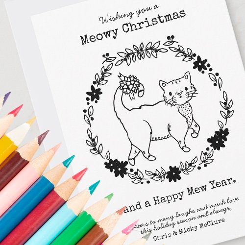 Meowy Christmas Color Your Own Cute Cat Holiday Card